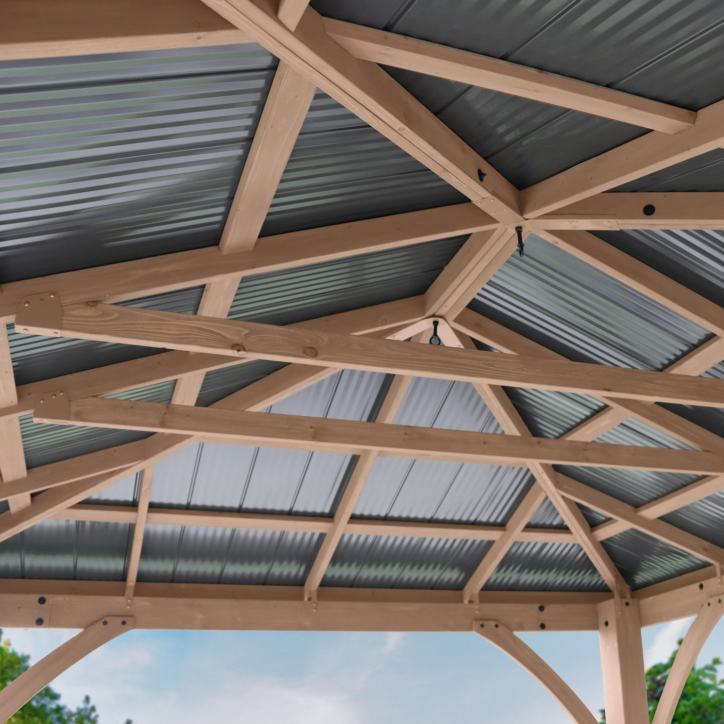 12' x 14' Wood Gazebo with Aluminum Roof