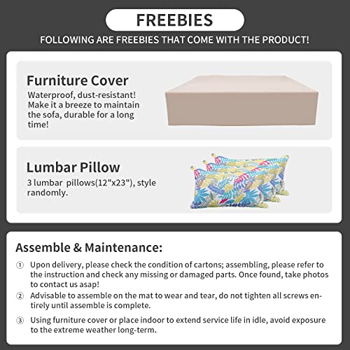 10 Pieces Patio Sectional Furniture Set Outdoor Wicker Conversation Sofa Couch with Khaki Non-Slip Cushions Furniture Cover Black PE Rattan