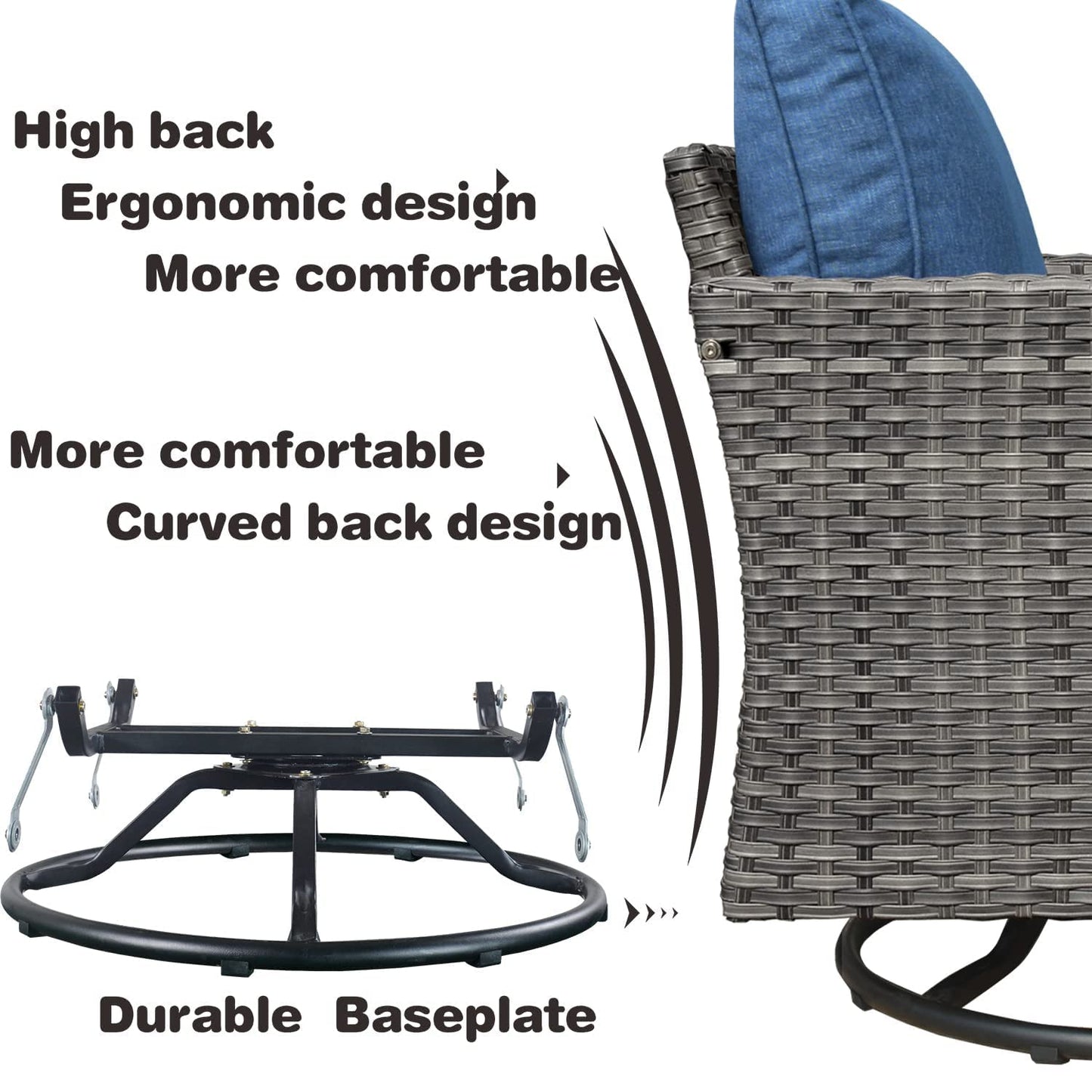 ovios Patio Furniture Set 8 Pieces Outdoor Wicker Rocking Swivel Chairs Sectional Sofa Set with Single Chairs High Back Rattan Sofa for Yard Garden Porch, Denim Blue