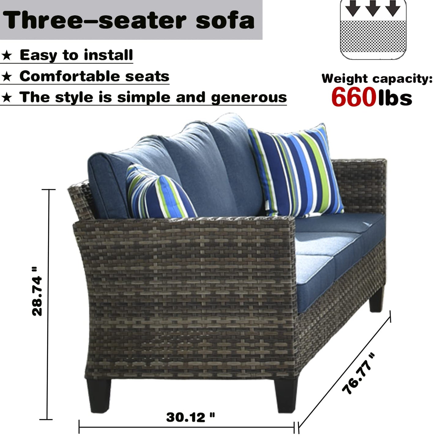 ovios Patio Furniture Set 8 Pieces Outdoor Wicker Rocking Swivel Chairs Sectional Sofa Set with Single Chairs High Back Rattan Sofa for Yard Garden Porch, Denim Blue