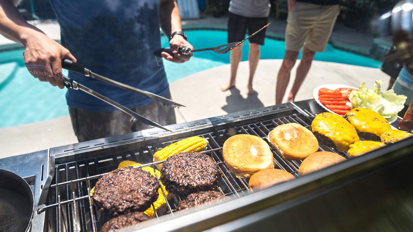 Monument Grills Larger 4-Burner Propane Gas Grills Stainless Steel Cabinet Style with Clear View Lid, LED Controls, Built in Thermometer, and Side & Infrared Side Sear Burners