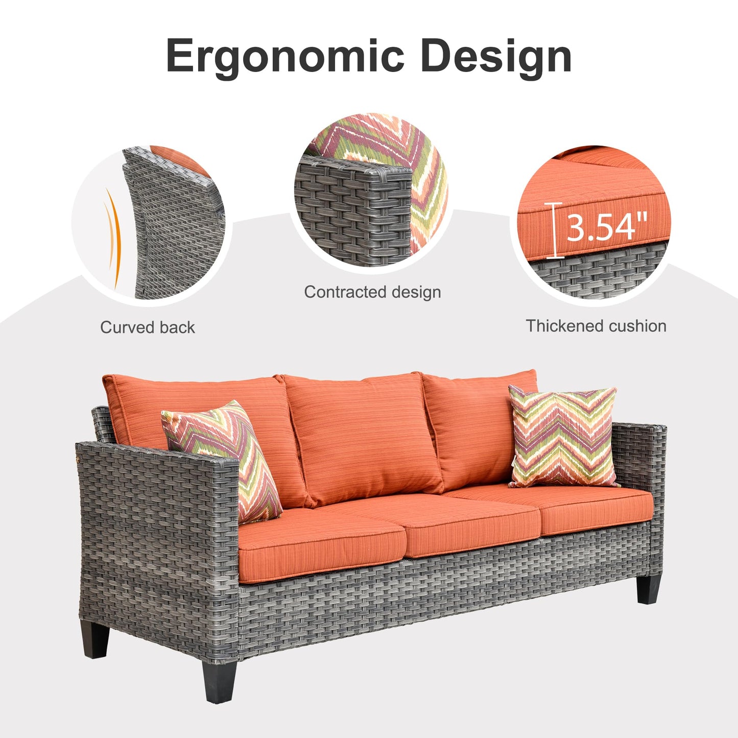 ovios Patio Furniture Set 6 Piece Outdoor Sectional Sofa Set with Rocking Swivel Chairs Square Fire Pit Table Loveseat All Weather Wicker Rattan Conversation Sets for Yard Porch (Orange Red)