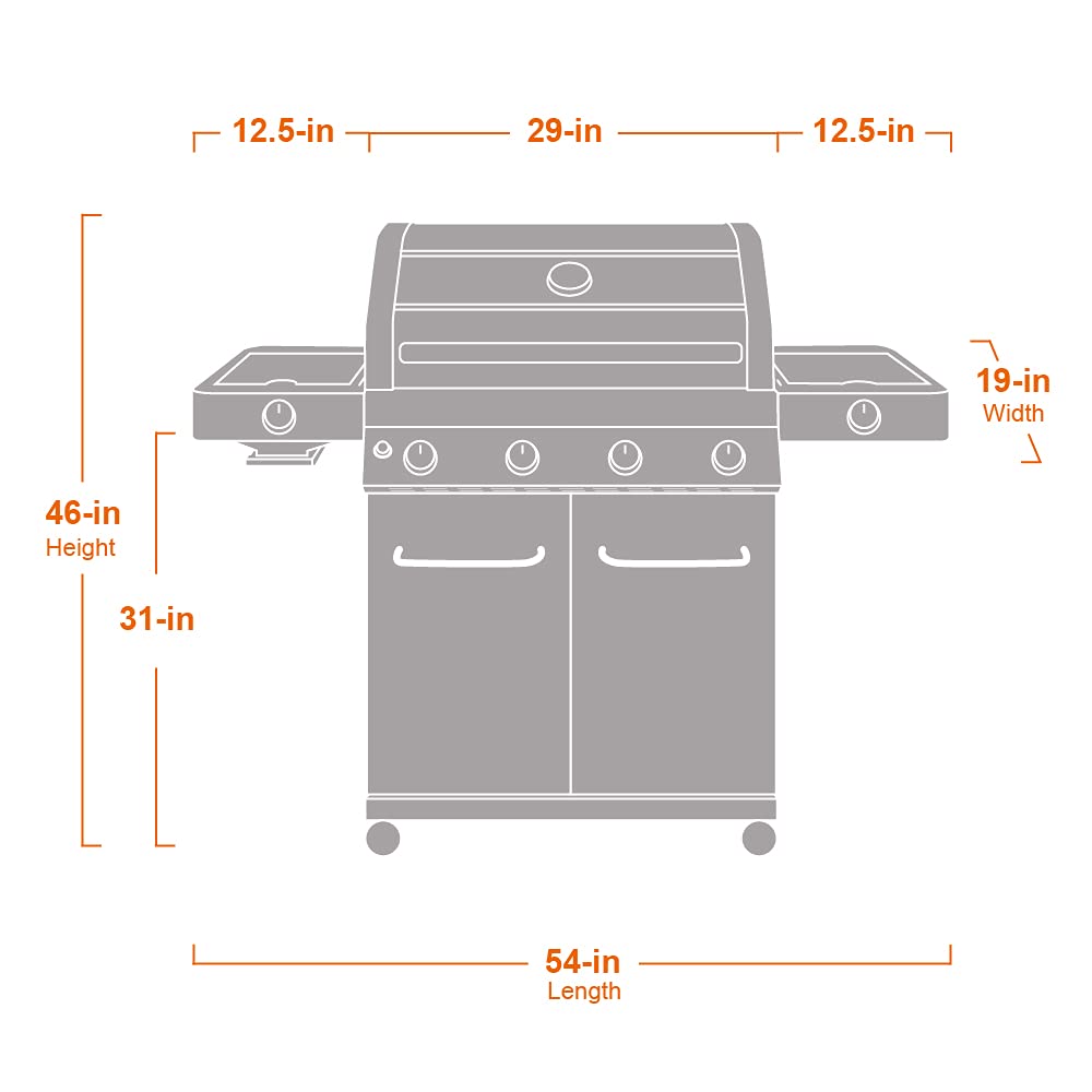 Monument Grills Larger 4-Burner Propane Gas Grills Stainless Steel Cabinet Style with Clear View Lid, LED Controls, Built in Thermometer, and Side & Infrared Side Sear Burners