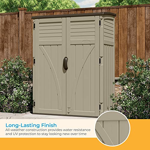 Suncast 54 Cubic Ft. Vertical Resin Outdoor Storage Shed, Sand, 52” x 32.5” x 71.5", Brown