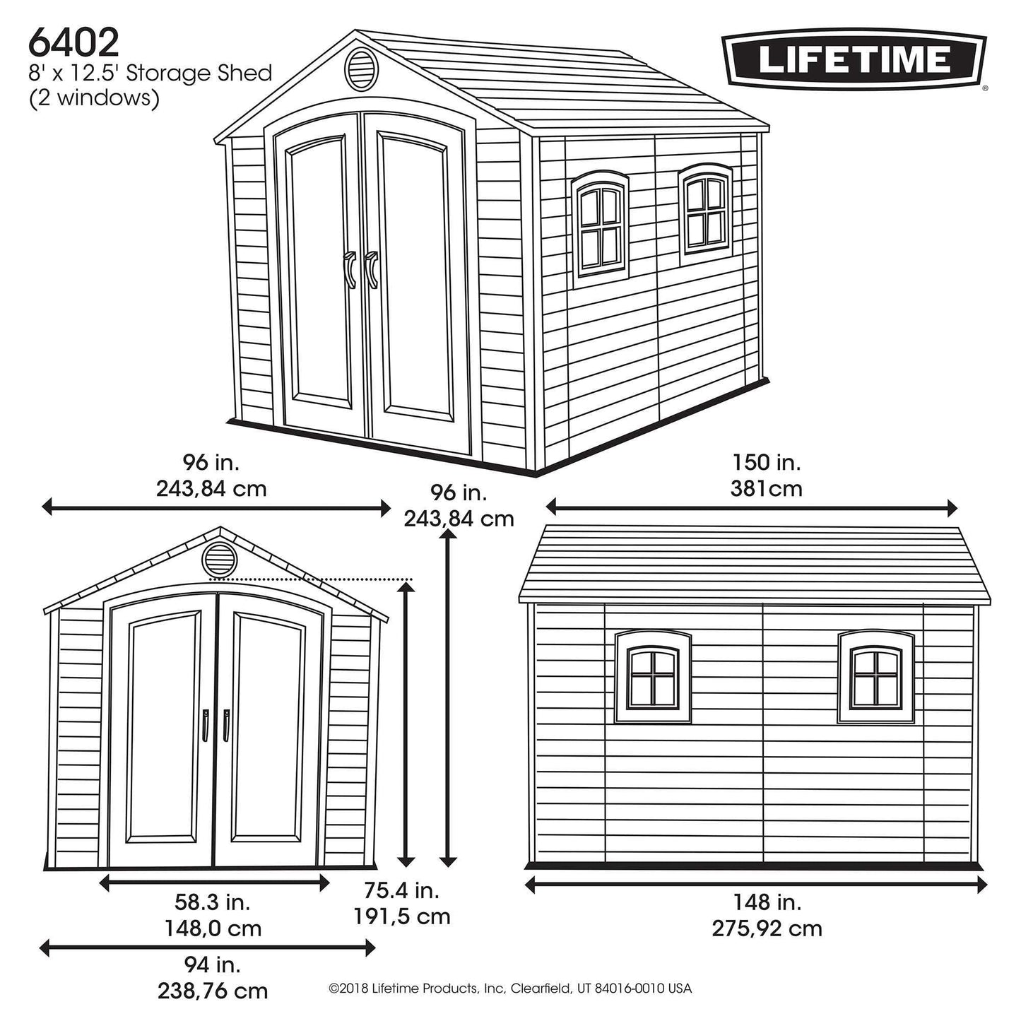 Lifetime 6402 Outdoor Storage Shed, 8 x 12.5 ft, Plastic Metal,Desert Sand