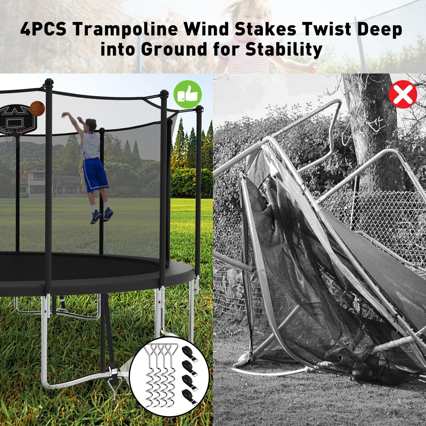CITYLE 1500LBS 16FT Tranpoline for Kids and Adults Tranpoline with 6 Wind Stakes, Safety Enclosure Net, Basketball Hoop, Ball and Ladder, Heavy Duty Outdoor Recreational Tranpolines, Black