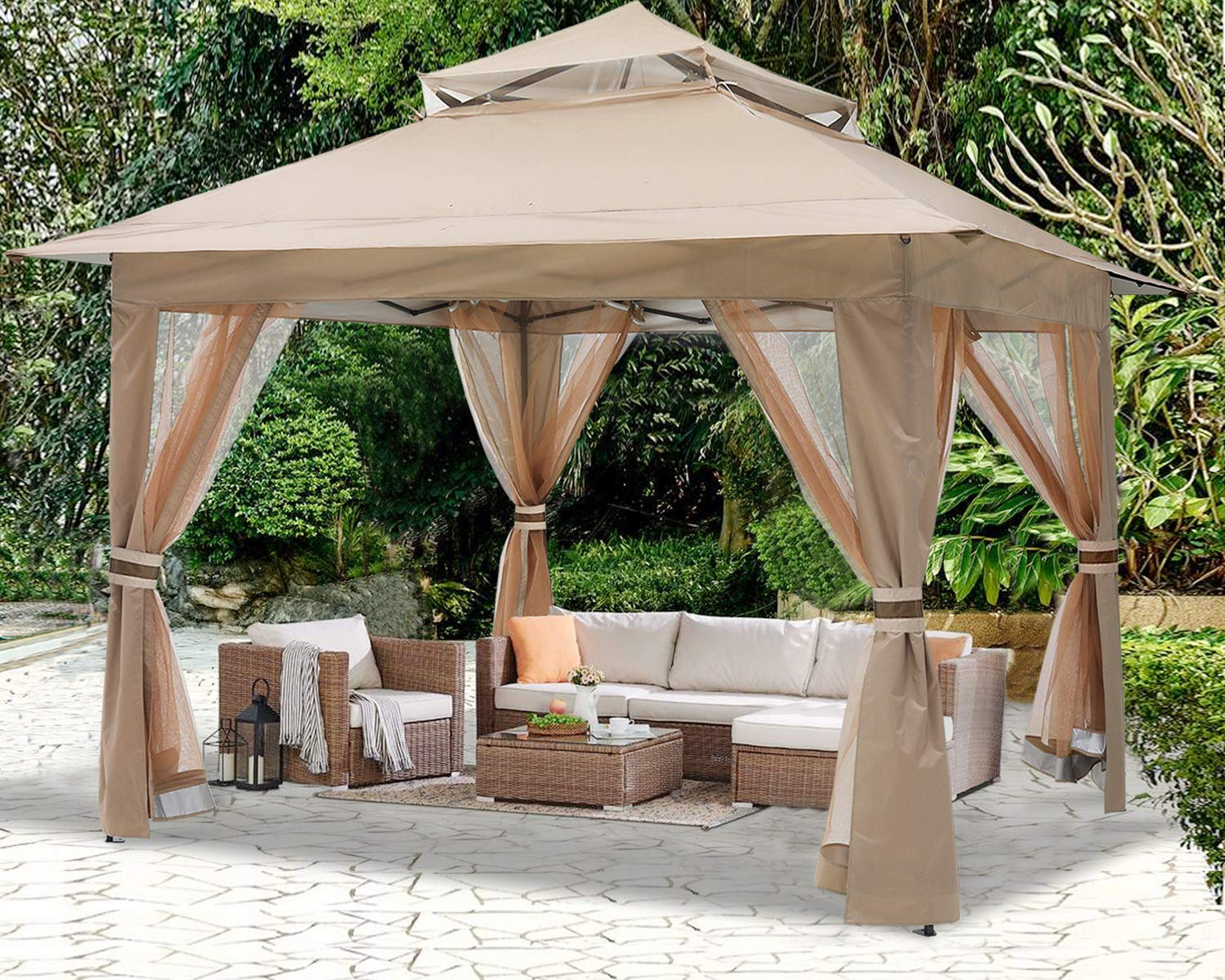 ABCCANOPY Pop Up Gazebo 13x13 - Outdoor Canopy Tent with Mosquito Netting for Patio Garden Backyard (Khaki)
