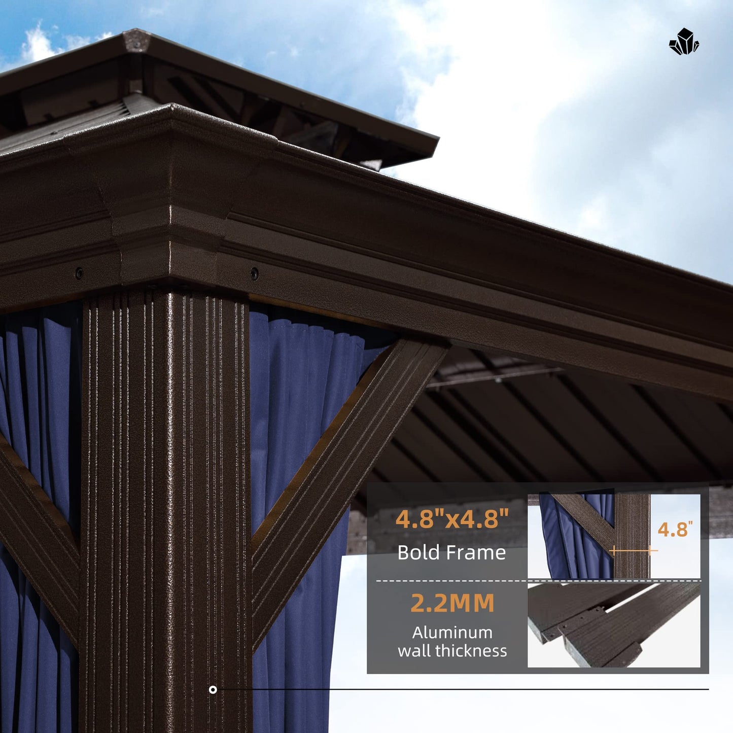 PURPLE LEAF Carpa parasol con techo rígido de 12' x 20' para exteriores, toldo de metal con cortinas y red, pabellón permanente para patio