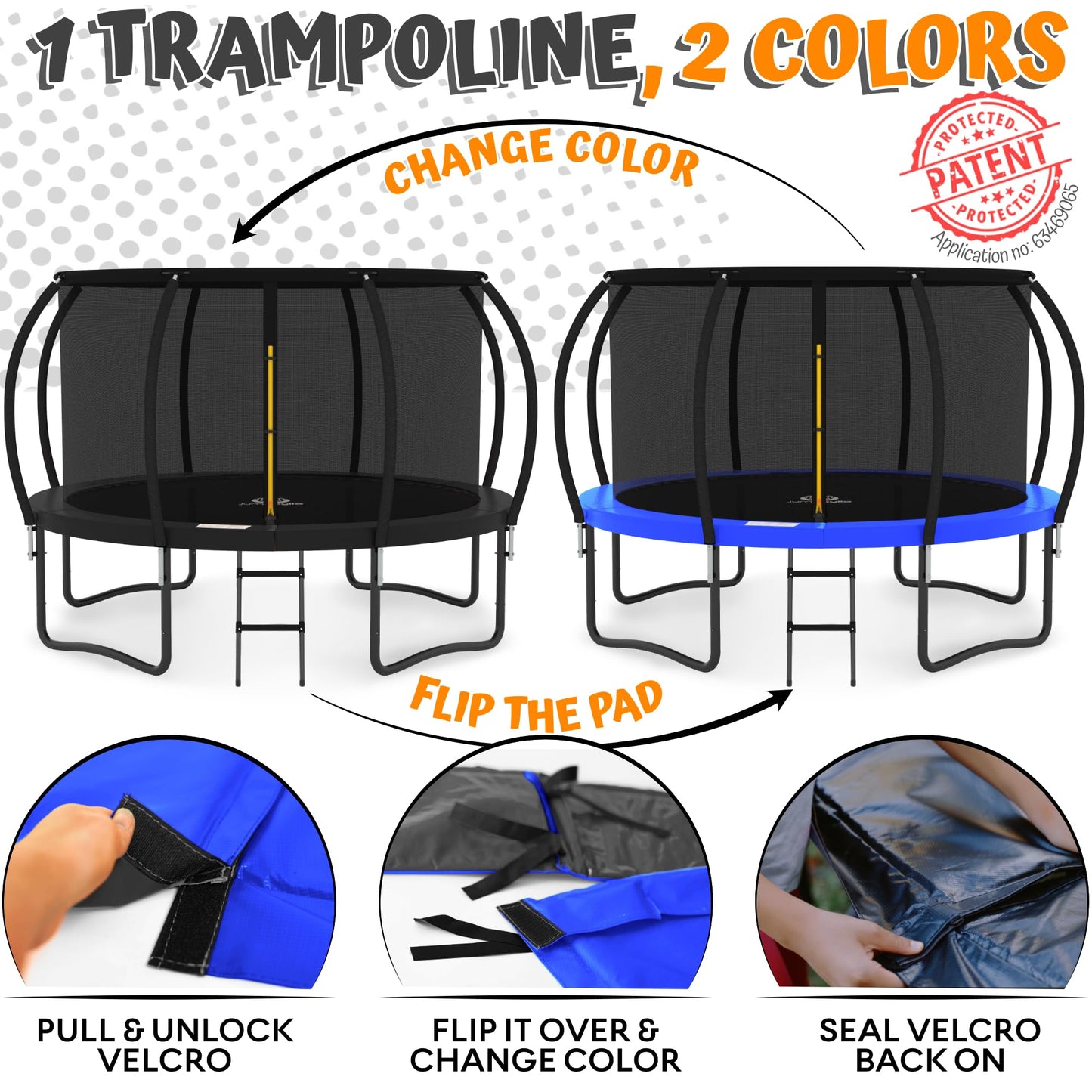 JUMPZYLLA Recreational Trampoline 8FT 10FT 12FT 14FT with Enclosure and Ladder, Galvanized Anti-Rust Coating for outdoor, ASTM Approval-for Kids