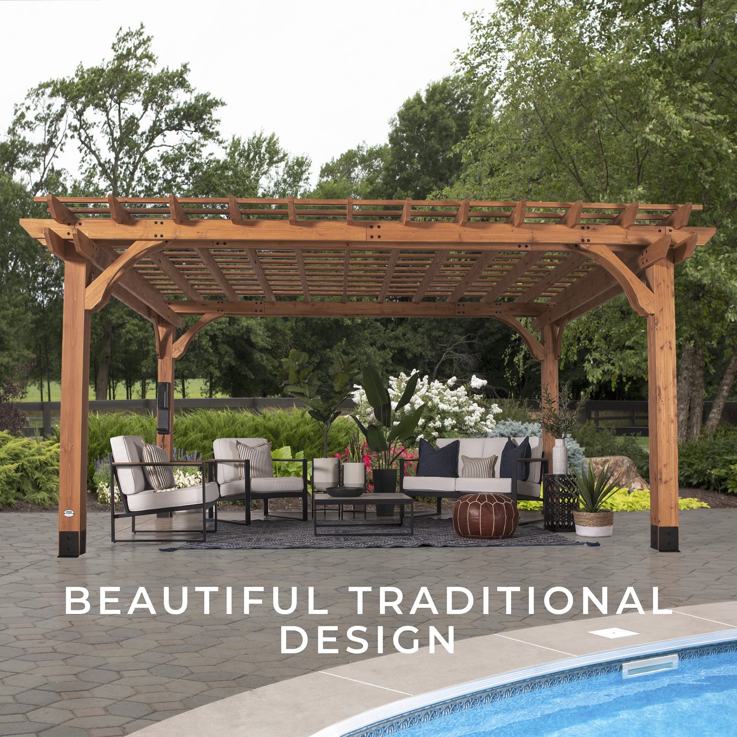 Backyard Discovery Beaumont Kit de pérgola de madera de cedro de 16 pies x 12 pies para patio trasero, terraza, jardín, patio, entretenimiento al aire libre | Viento clasificado a 100 MPH